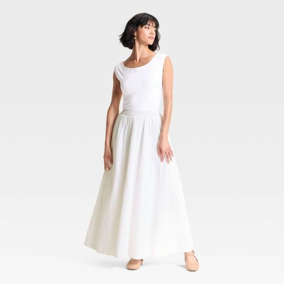 A New Day - Women's Maxi Picnic A-Line Skirt - A New Day White White - Picture 3 of 3